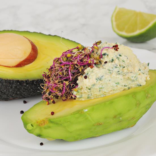 Avocado stuffed with tofu cottage