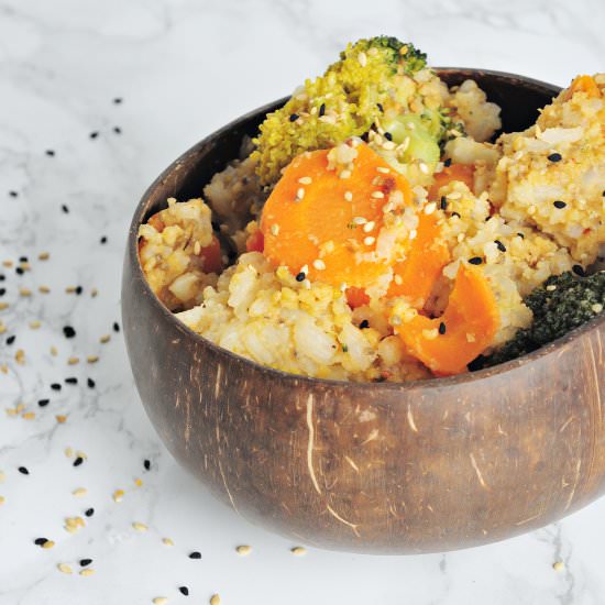 Rice and couscous with broccoli