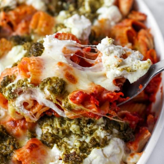 Pesto Ricotta Rigatoni Bake