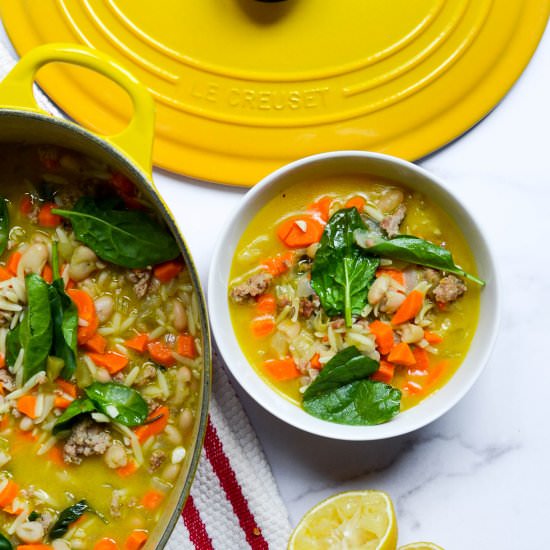 Orzo Soup with Sausage & Spinach