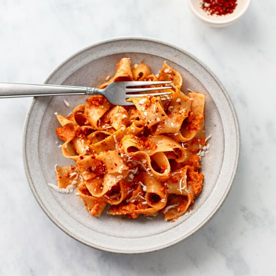 Pappardelle + Red Pepper Pesto