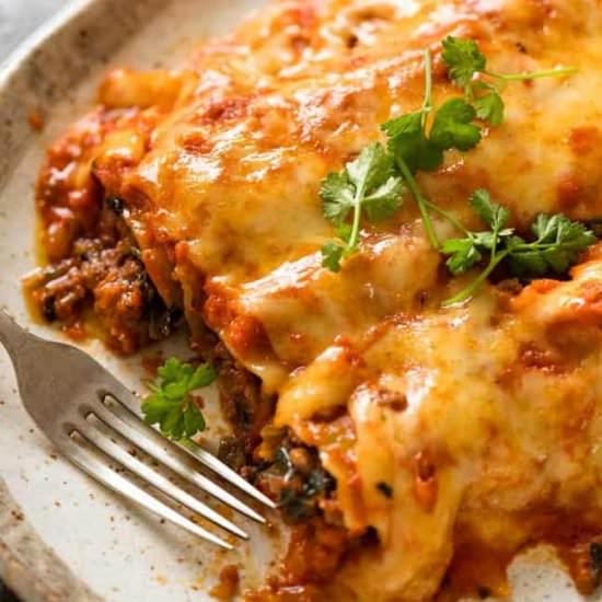 Spinach Beef Cannelloni (Manicotti)