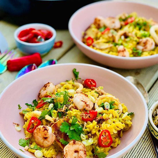 Pork and seafood risotto