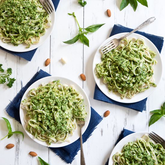 Parsley Almond Pesto Fettuccine