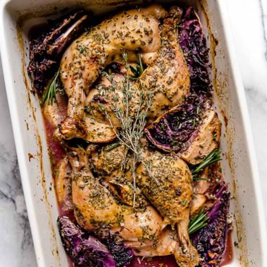 Baked Apple Cider Chicken & Cabbage