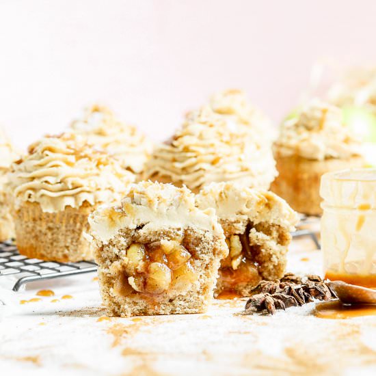 Apple Pie Stuffed Chai Cupcakes