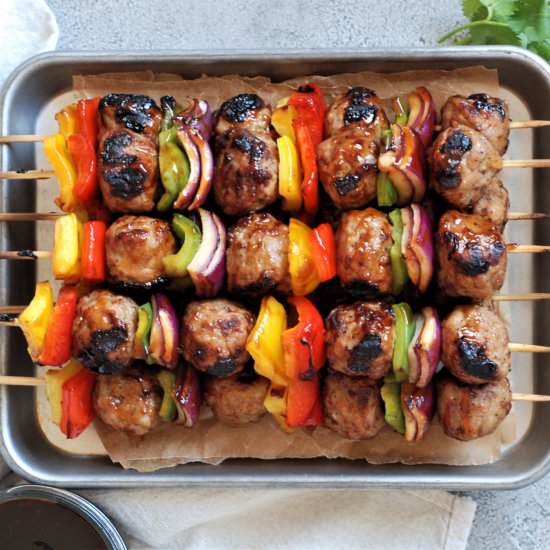 Grilled Teriyaki Meatball Skewers