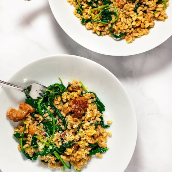 Farro with Crispy Sausage and Kale