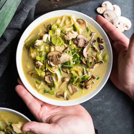 Leek, Mushroom, and Chicken Soup
