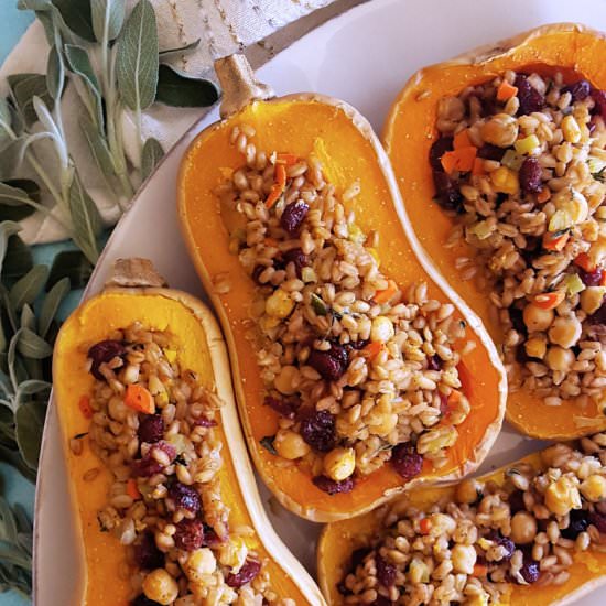 Farro Stuffed Butternut Squash