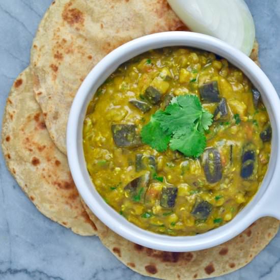 GREEN MOONG BEANS & EGGPLANT CURRY