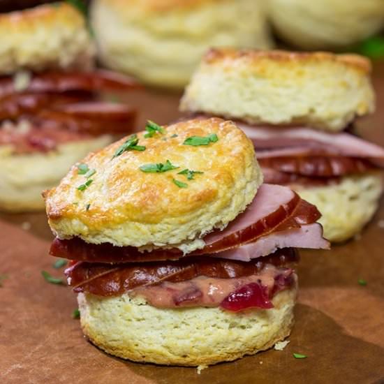 Ham Biscuits with Cranberry Mustard
