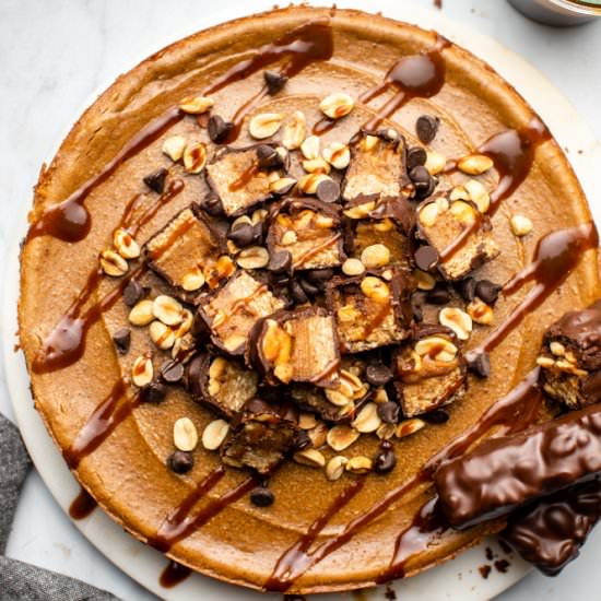 Baked Vegan Snickers Cheesecake