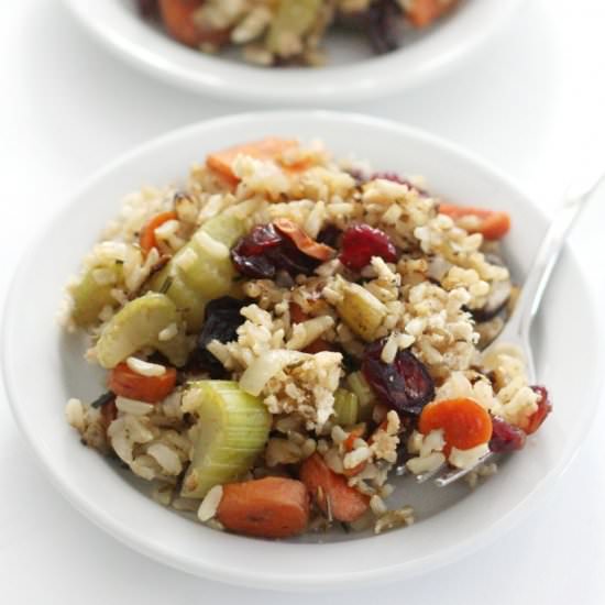 GF/V Brown Rice Stuffing Casserole