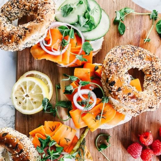 carrot lox bagel board