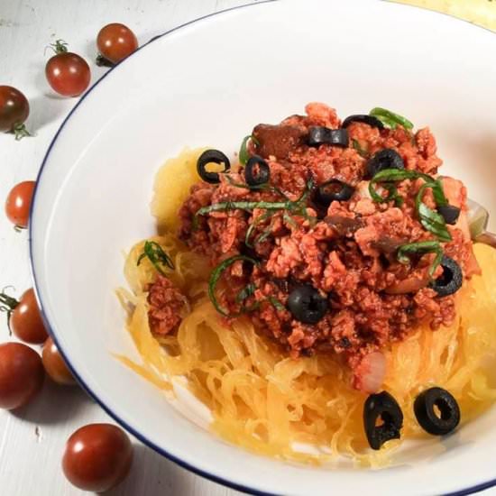 Vegan spaghetti squash a la bologne