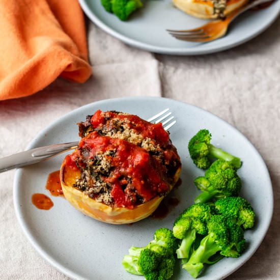 Simple Lentil Rice Stuffed Squash