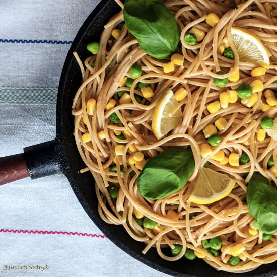 Peas and corn lemon zest pasta