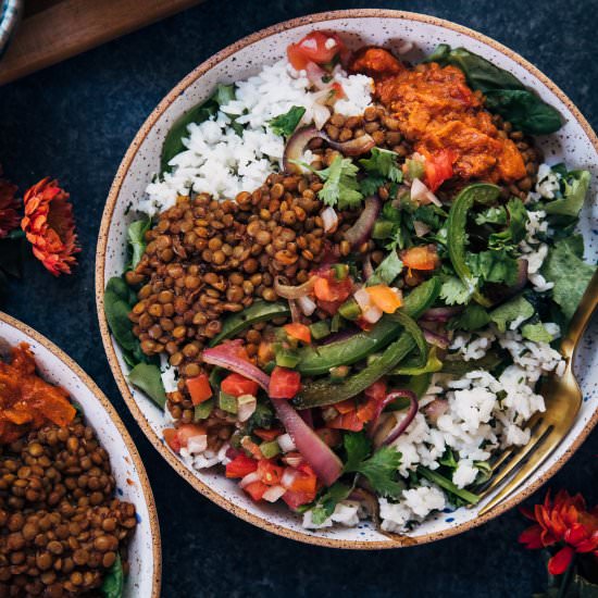 Barbecue Lentil Burrito Bowl