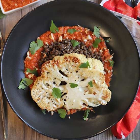 Cauliflower steaks with romesco