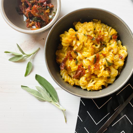 pumpkin mac + cheese with fried sage