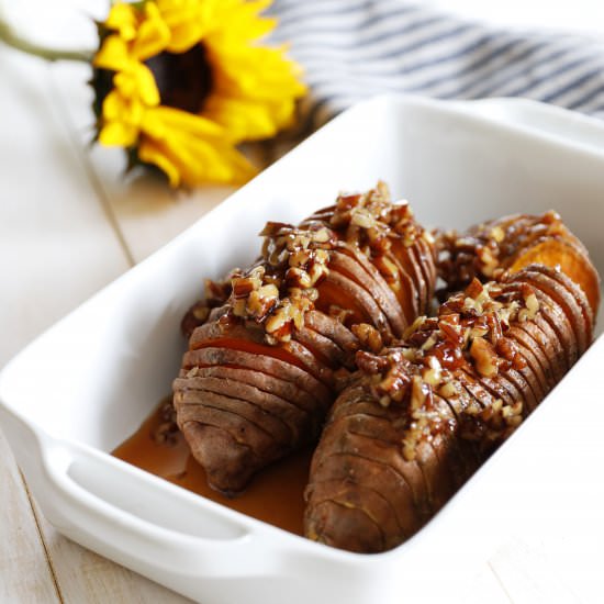 Maple Pecan Hasselback Sweet Potato