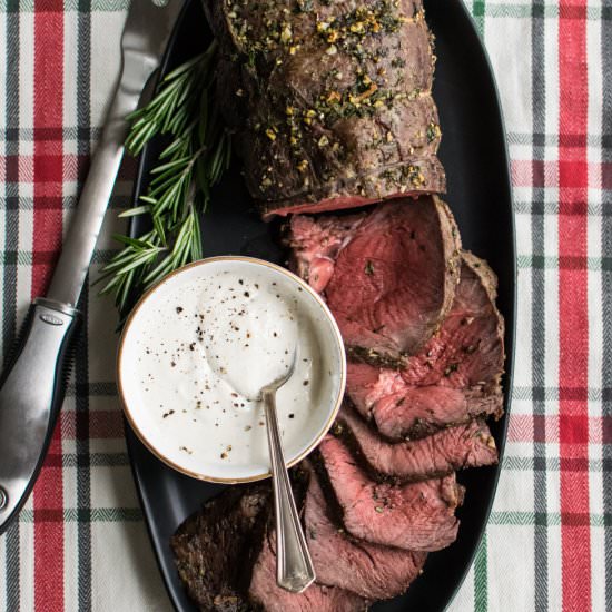 Herb Crusted Roast Beef with Sauce