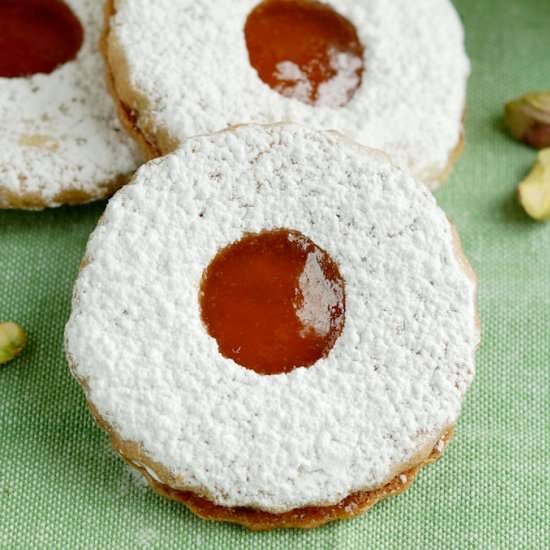 Pistachio Apricot Linzer Cookies
