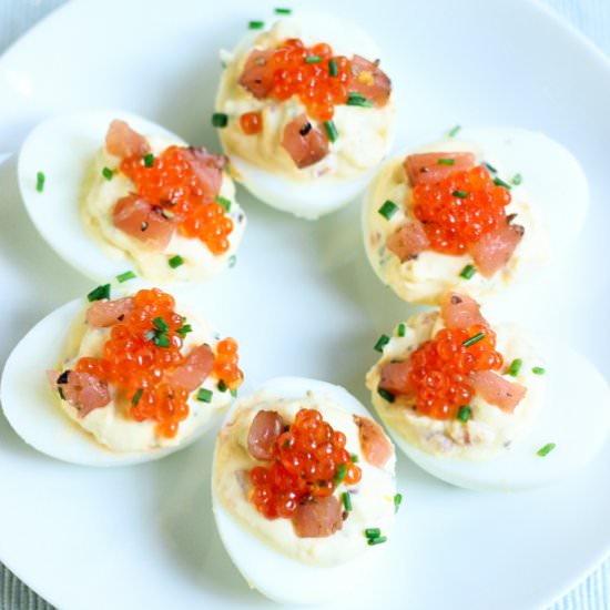 Smoked salmon deviled eggs