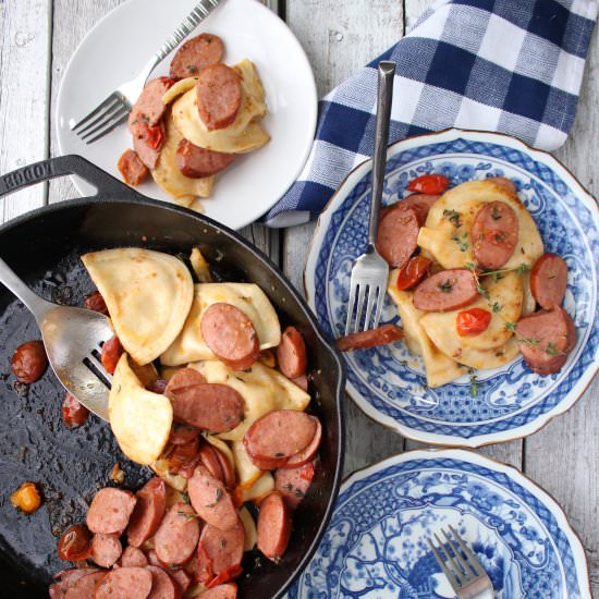 Pierogi and Kielbasa Skillet