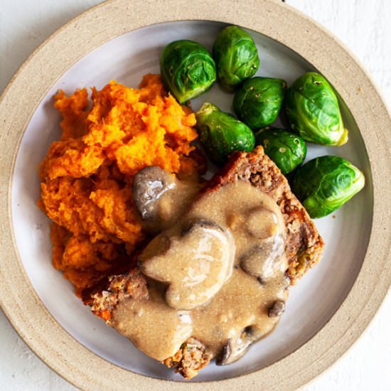 Red Lentil Chickpea Loaf + Gravy