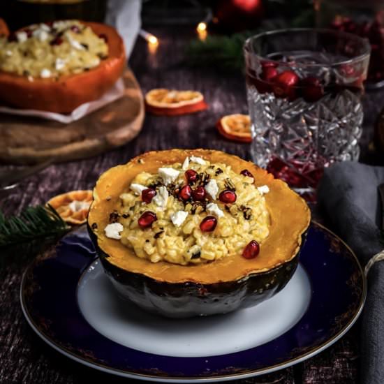 Pumpkin risotto with pomegranate