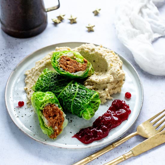Savoy Cabbage Rolls + Parsnip Purée