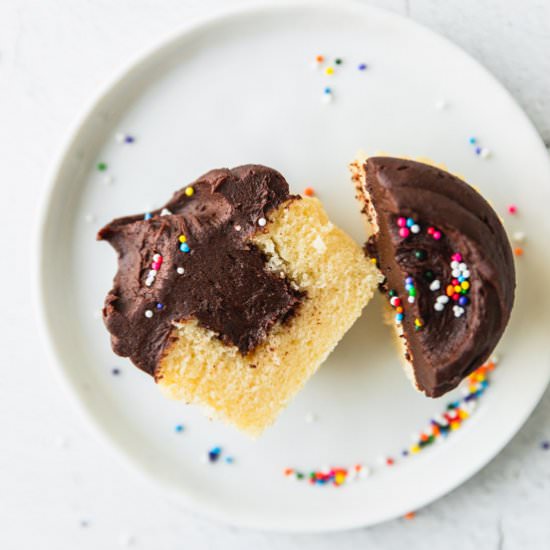 Chocolate Filled Yellow Cupcakes