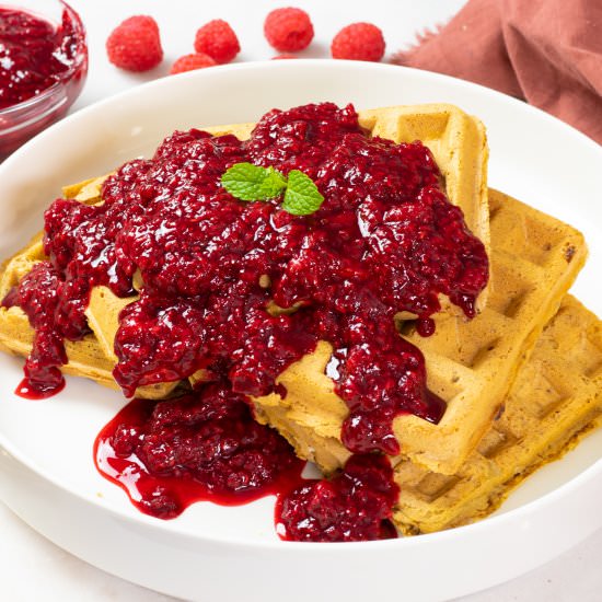 Vegan Waffles and Raspberry Compote