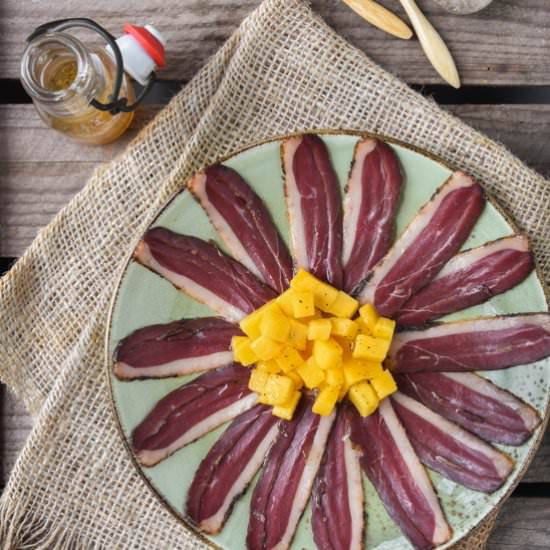 Duck ham with mango