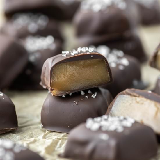 Chocolate Covered Bourbon Caramels
