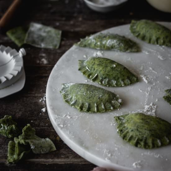 Spinach ravioli with feta cheese