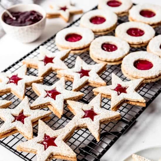 HAZELNUT LINGONBERRY LINZER COOKIES