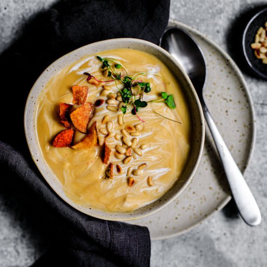 roasted garlic + parsnip soup