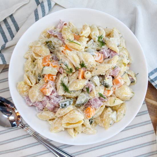 Dill Pickle Pasta Salad with Ham