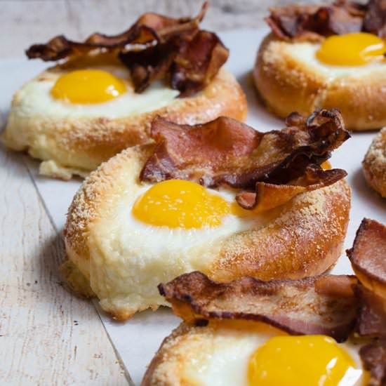 Bacon egg brioche tarts