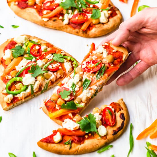Chipotle chickpea naan pizzas