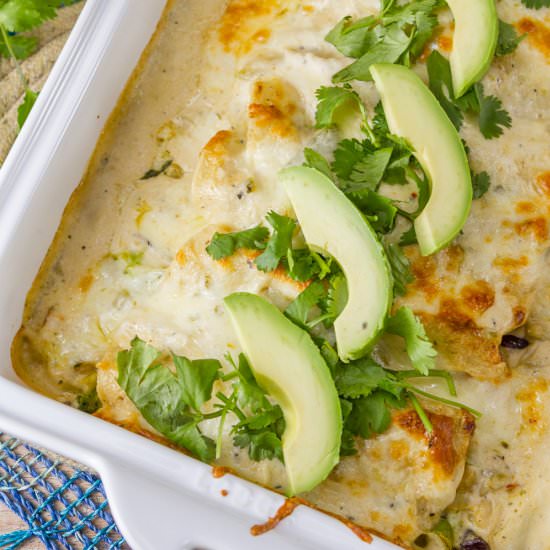 Creamy Verde Fiesta Enchiladas