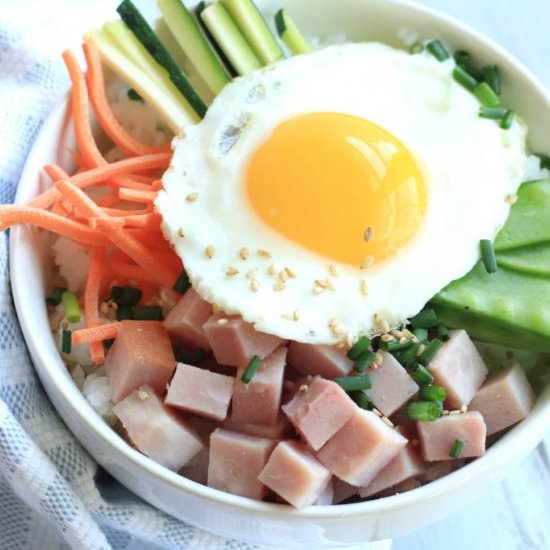 Bibimbap Ham & Egg Breakfast Bowls