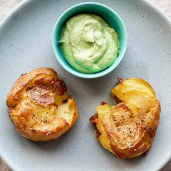 Smashed Potatoes with Avocado Aioli