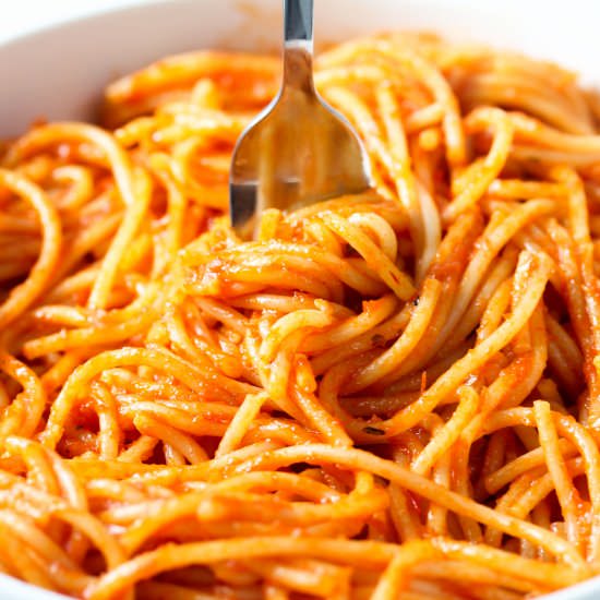 Vegan Roasted Red Pepper Spaghetti