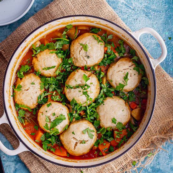 Mushroom Stew with Cheesy Dumplings