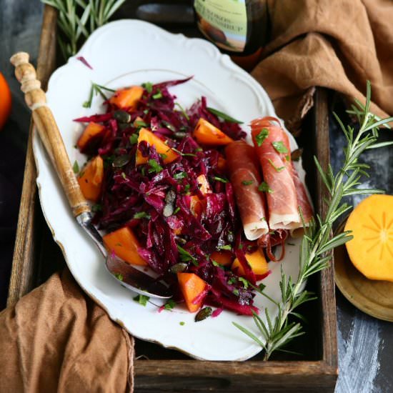 Red Cabbage Persimmon Salad