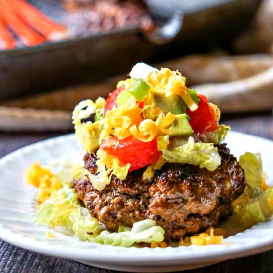 Keto Cheddar Stuffed Taco Burger